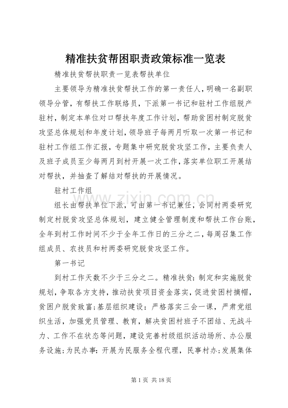 精准扶贫帮困职责要求政策标准一览表.docx_第1页