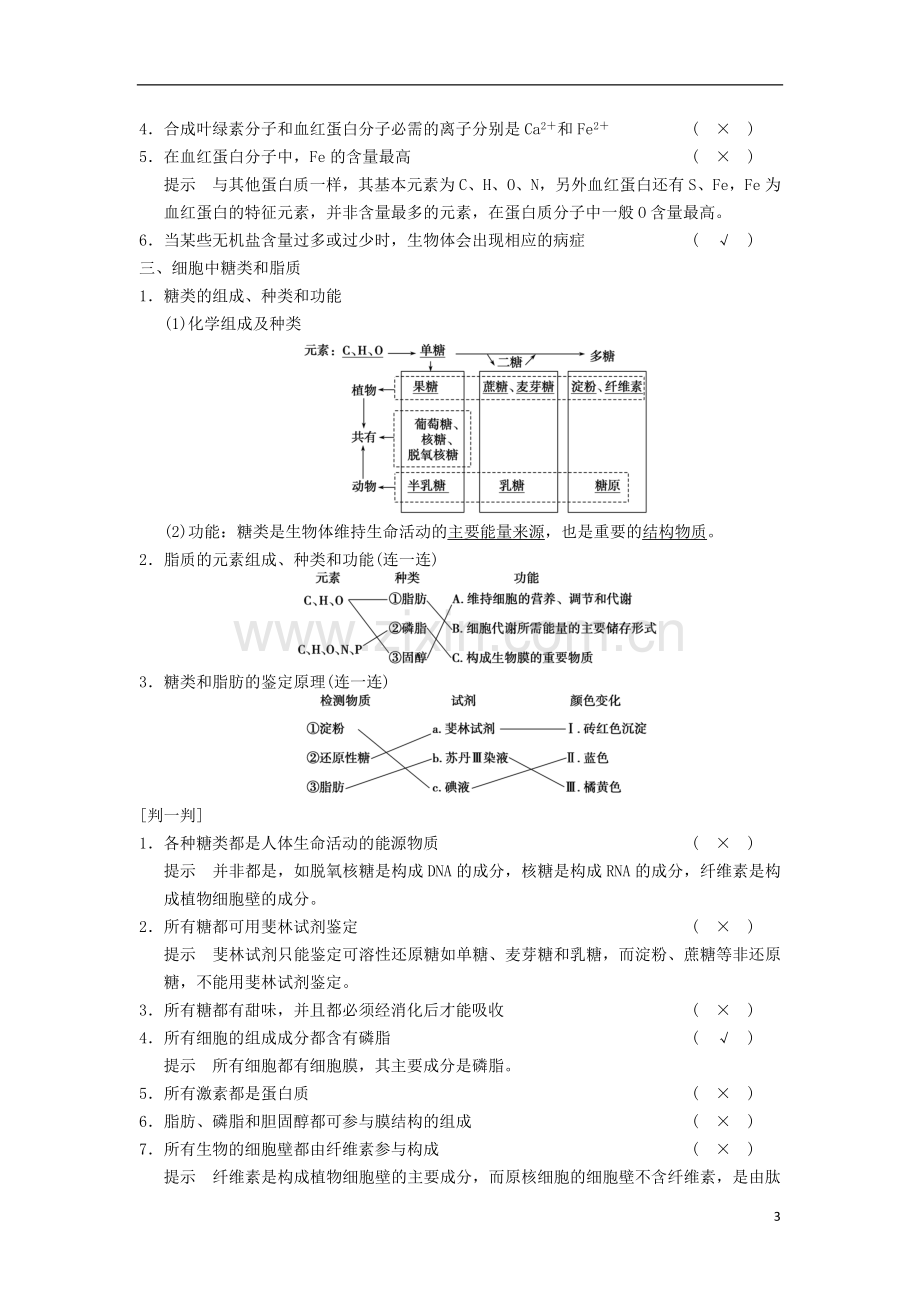 2014届高三生物一轮复习精讲精练-第1讲-细胞中的原子和分子、无机化合物及糖类和脂质-苏教版.doc_第3页