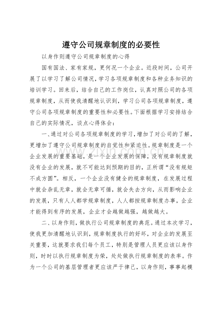 遵守公司规章规章制度细则的必要性.docx_第1页