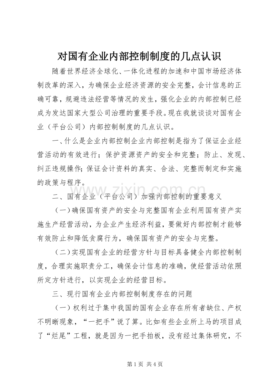 对国有企业内部控制规章制度的几点认识.docx_第1页