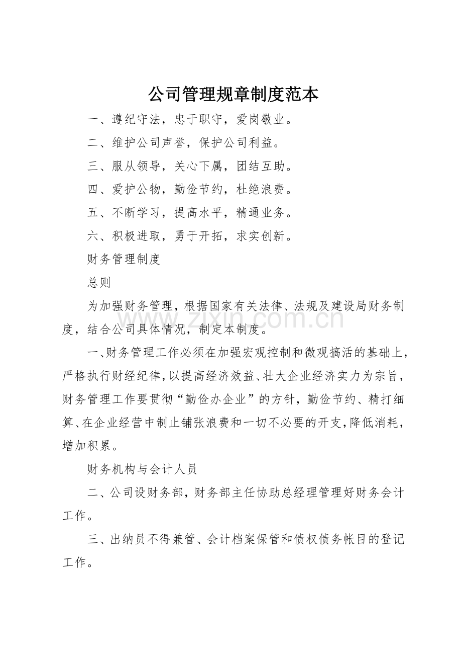 公司管理规章规章制度细则范本.docx_第1页