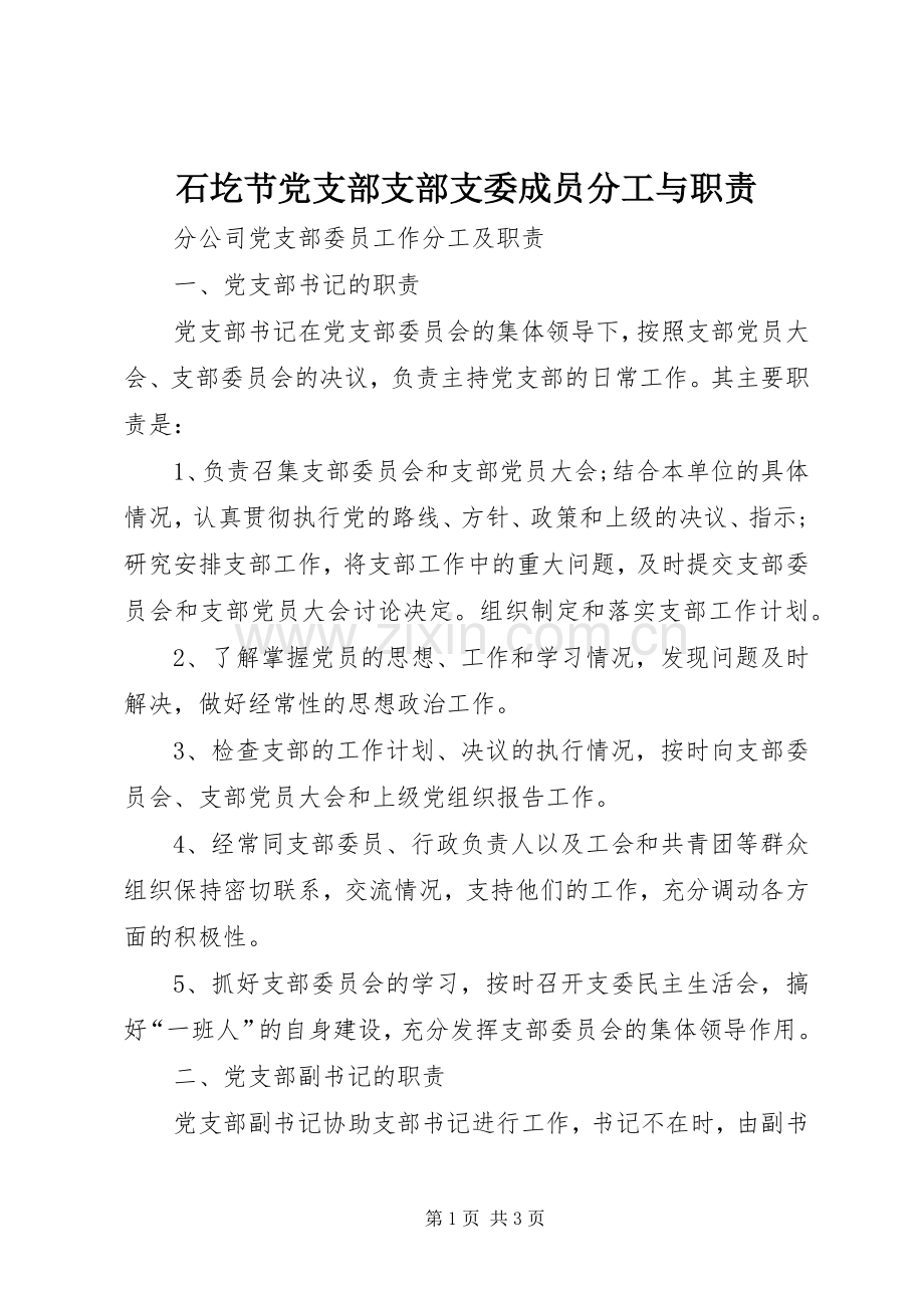 石圪节党支部支部支委成员分工与职责要求(2).docx_第1页