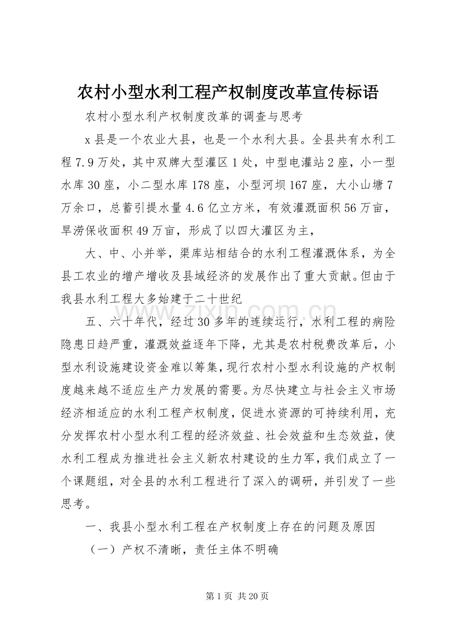 农村小型水利工程产权规章制度改革宣传标语 .docx_第1页