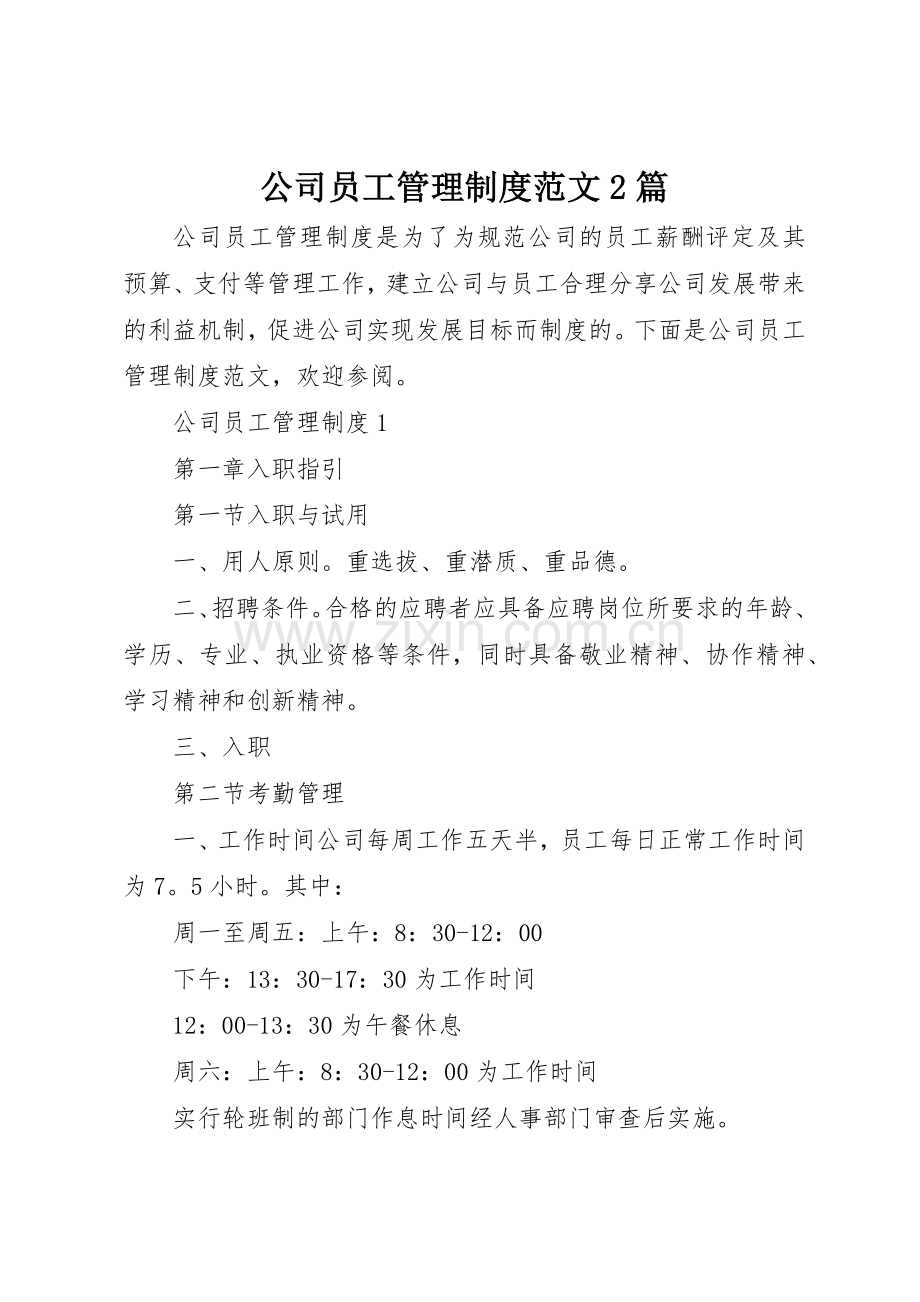 公司员工管理规章制度范文2篇.docx_第1页