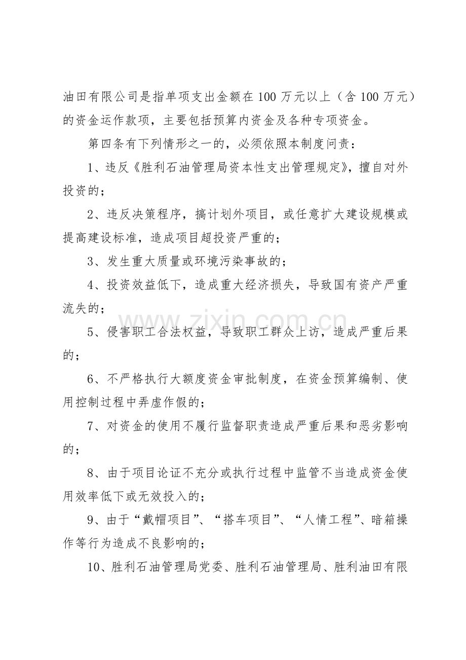 重大项目投资决策大额度资金运作问责管理规章制度.docx_第2页