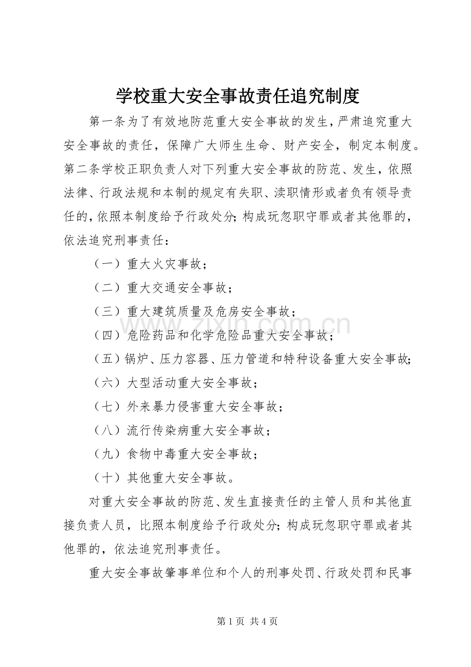 学校重大安全事故责任追究管理规章制度.docx_第1页