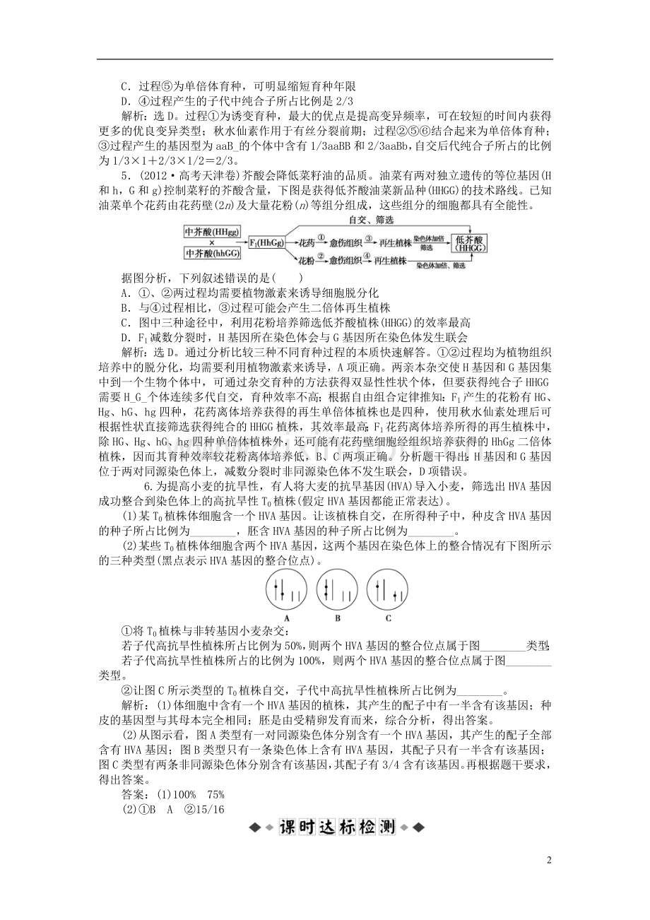 【优化方案】2014届高考生物一轮复习-第六章-第1、2节-杂交育种与诱变育种基因工程及其应用知能演练强化闯.doc_第2页