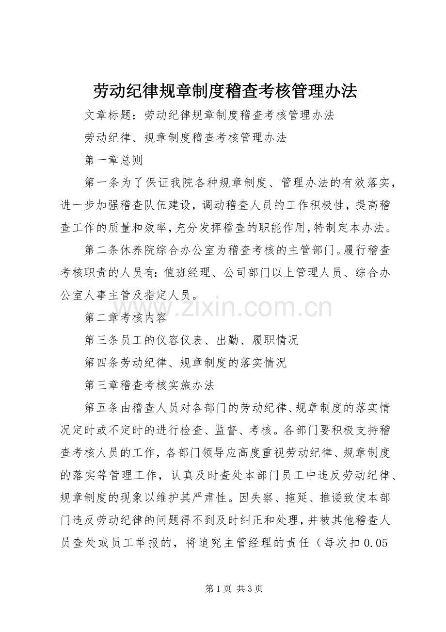 劳动纪律规章规章制度稽查考核管理办法.docx_第1页