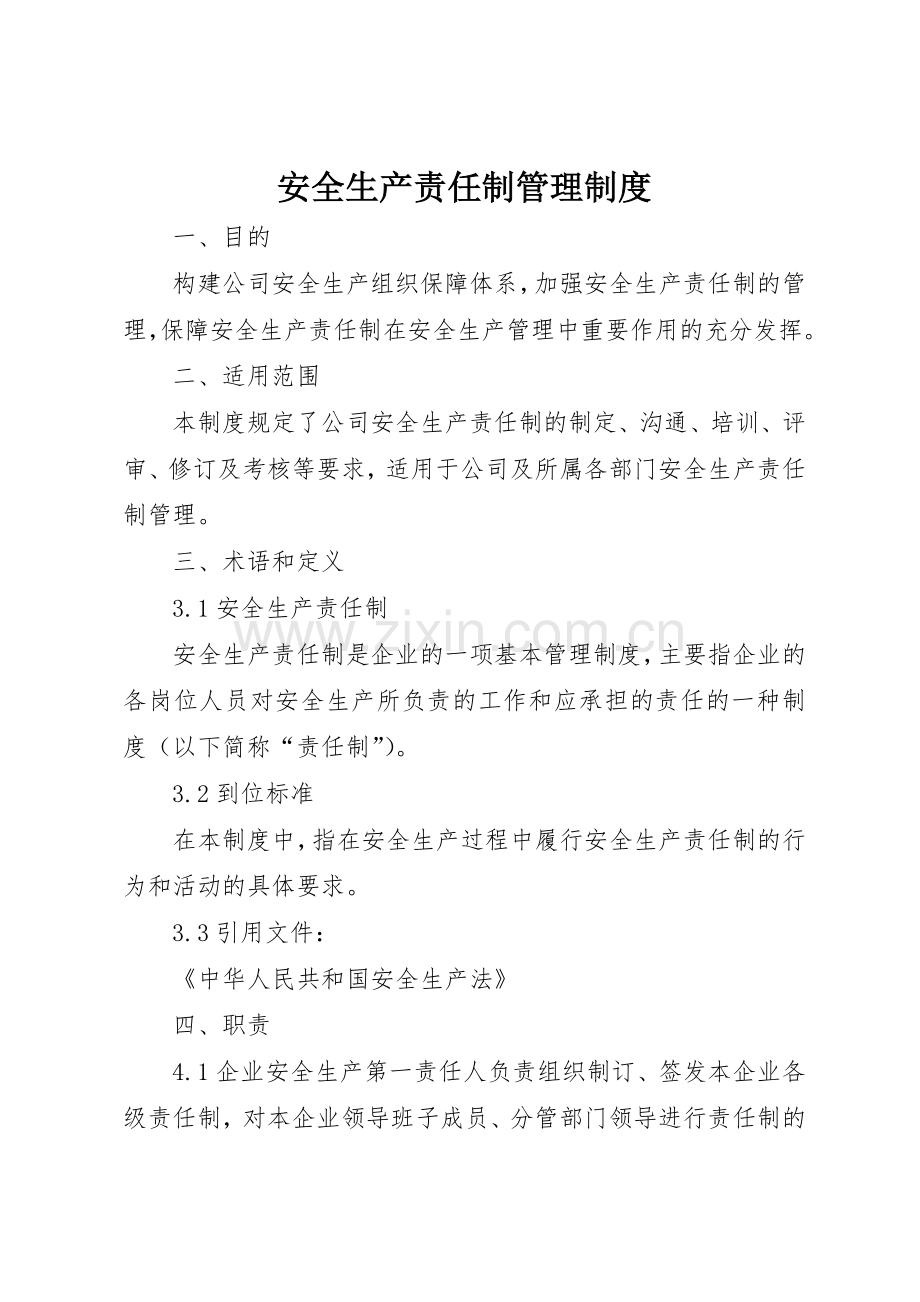 安全生产责任制管理规章制度细则.docx_第1页