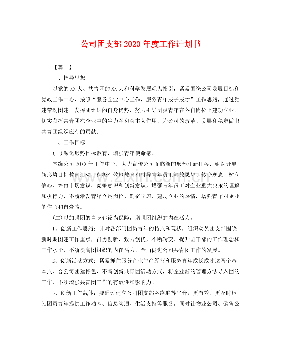 公司团支部年度工作计划书 .docx_第1页