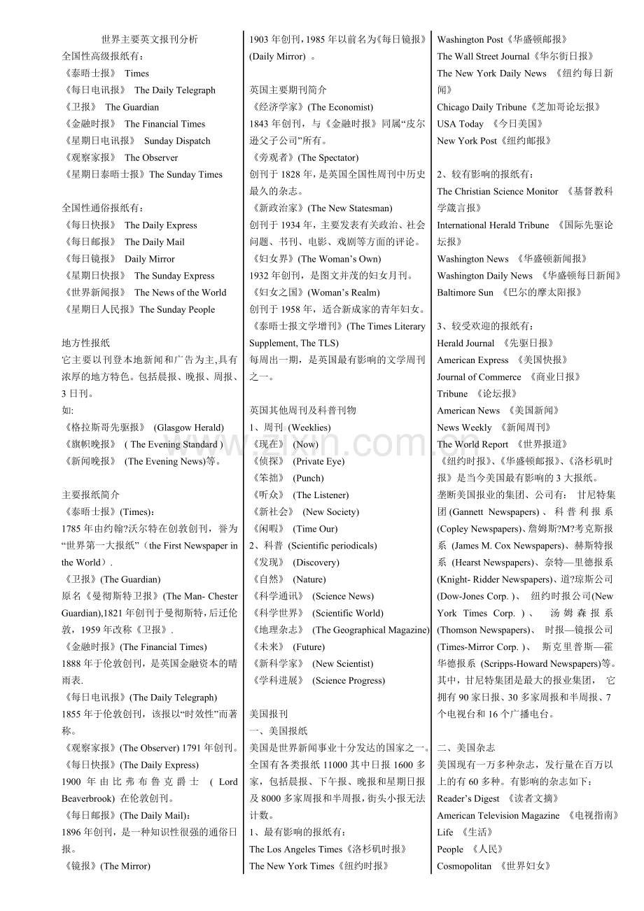 世界主要英文报刊分析.doc_第1页