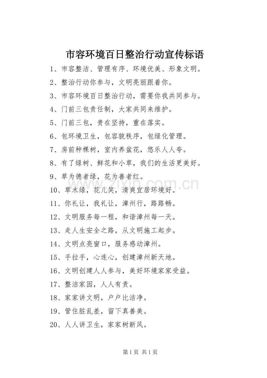 市容环境百日整治行动标语集锦.docx_第1页