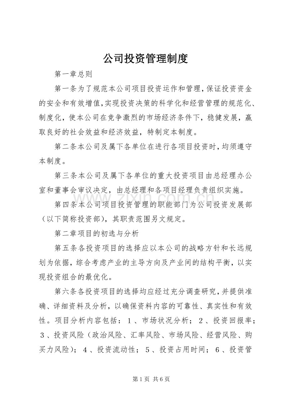 公司投资管理规章制度_1 (2).docx_第1页