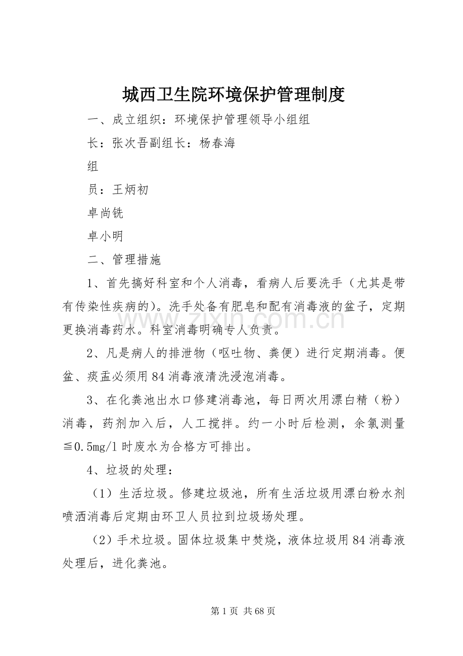 城西卫生院环境保护管理规章制度.docx_第1页