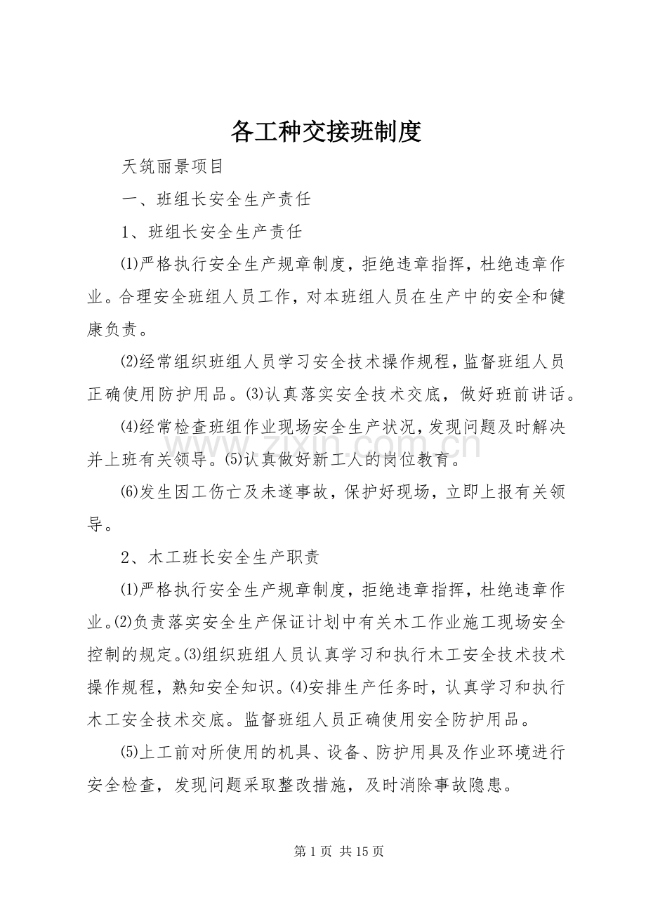 各工种交接班规章制度 .docx_第1页