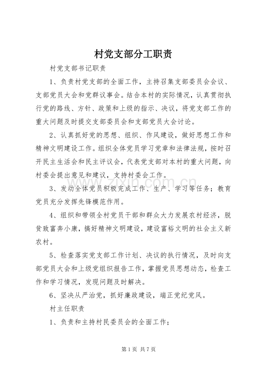 村党支部分工职责要求.docx_第1页