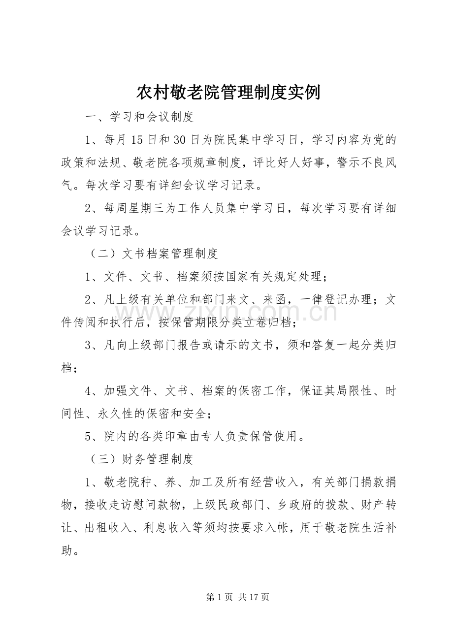 农村敬老院管理规章制度实例.docx_第1页