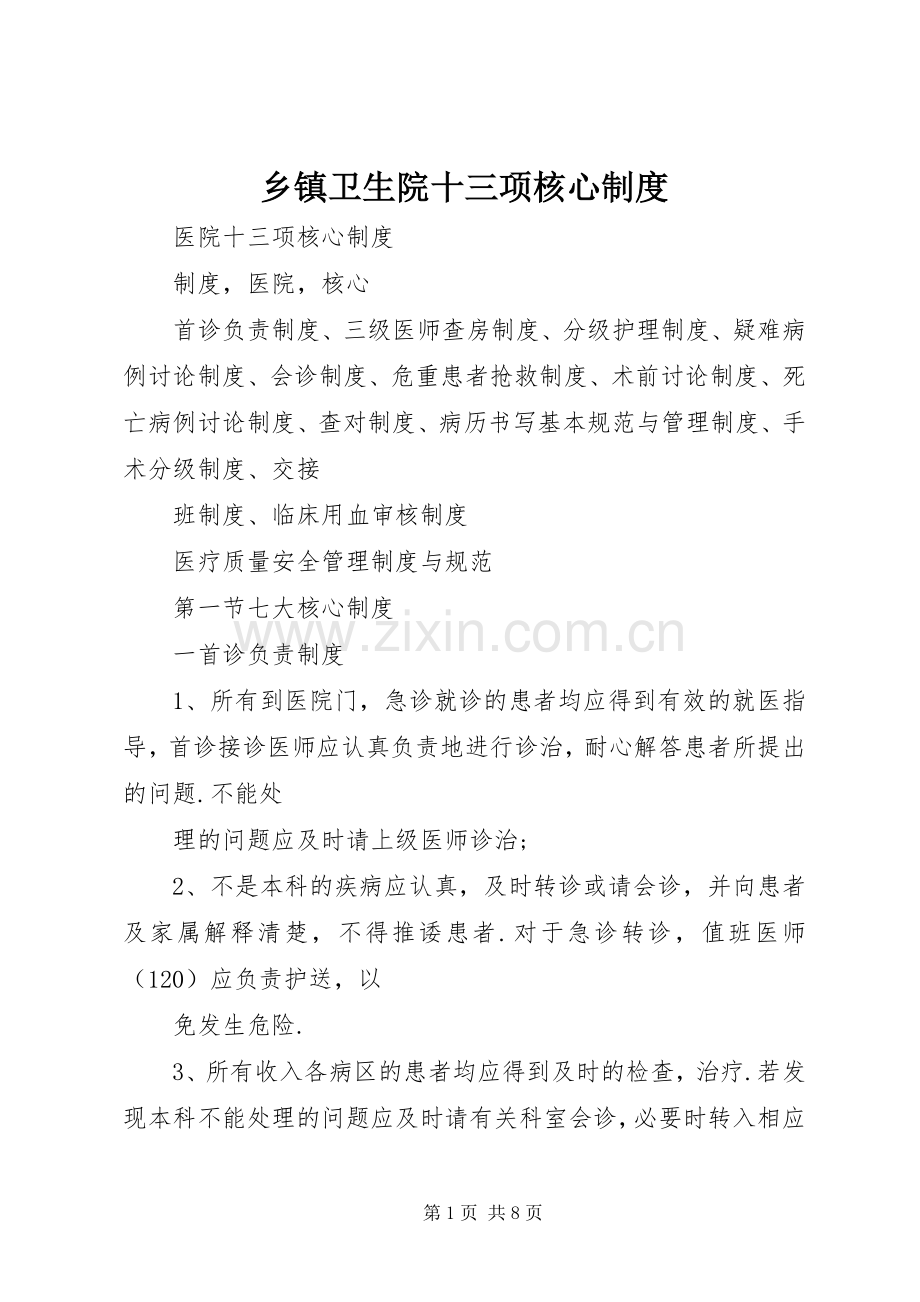 乡镇卫生院十三项核心规章制度.docx_第1页