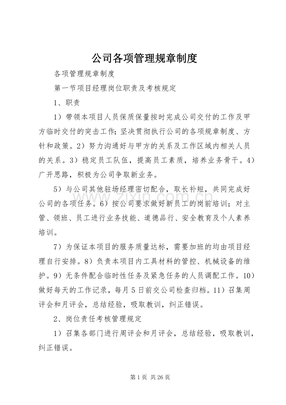 公司各项管理规章规章制度.docx_第1页