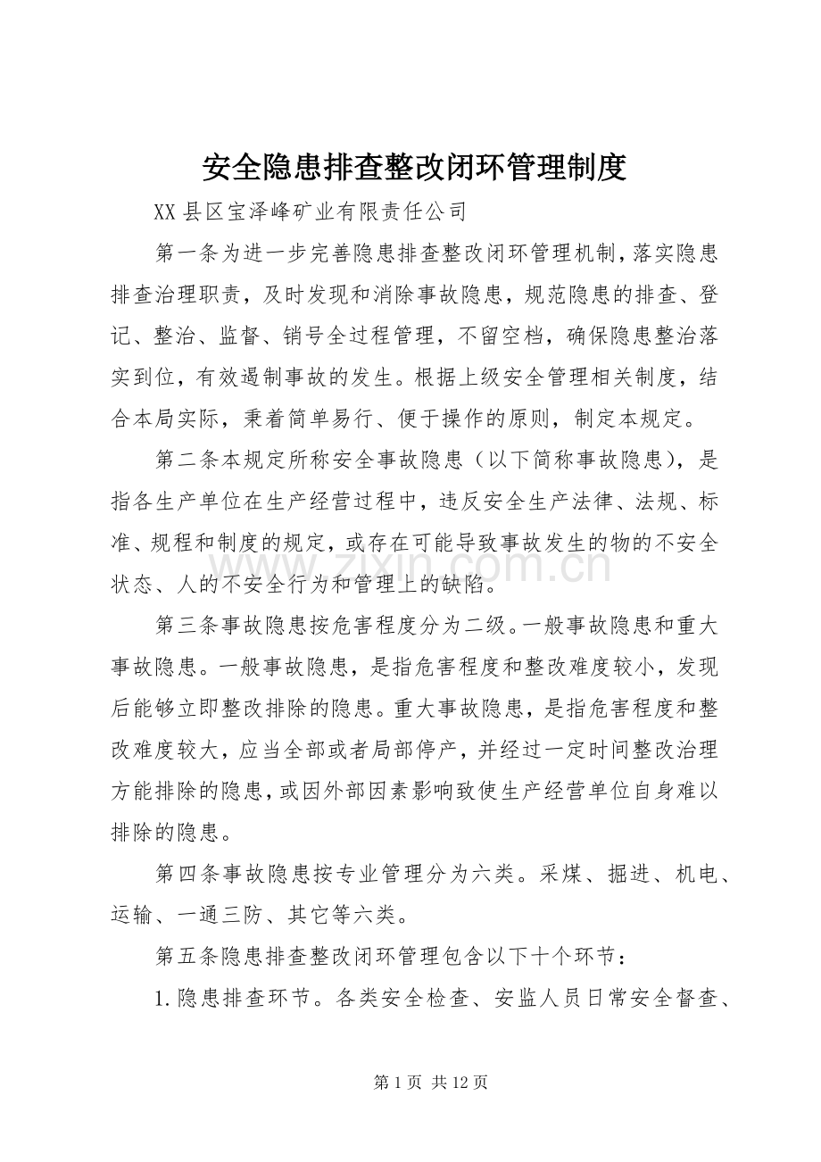 安全隐患排查整改闭环管理规章制度.docx_第1页