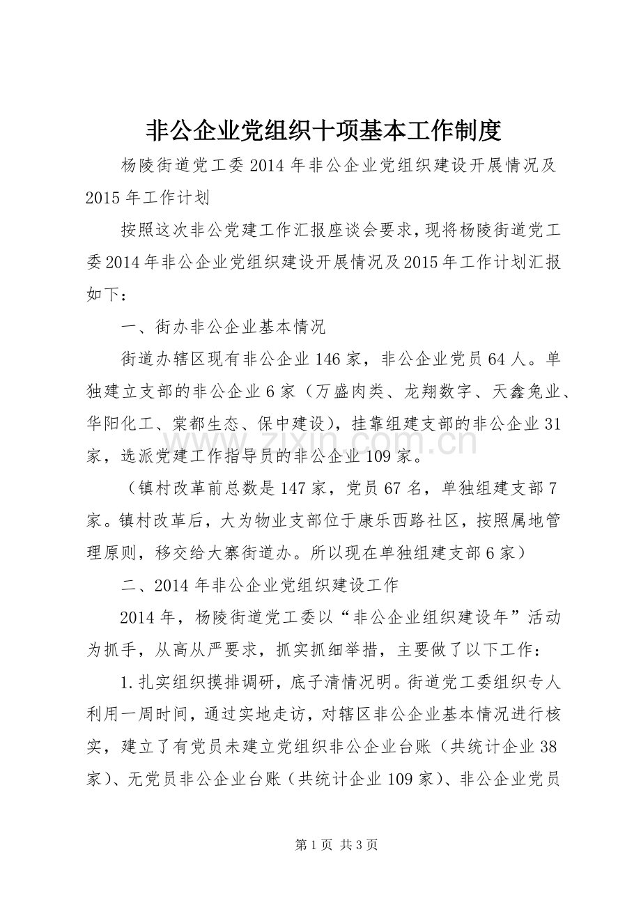 非公企业党组织十项基本工作规章制度 .docx_第1页