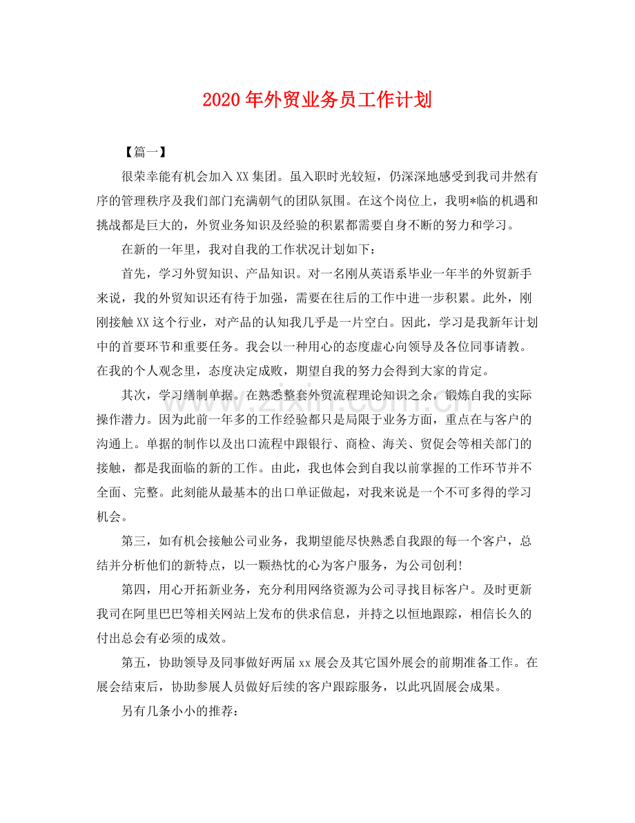 2020年外贸业务员工作计划 .docx_第1页