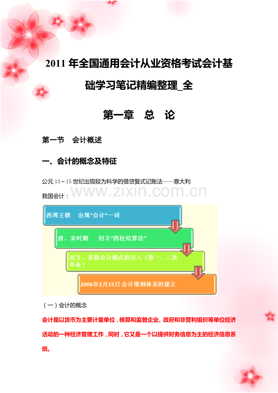 2011年全国通用会计从业资格考试会计基础学习笔记精编整理-全.doc_第1页