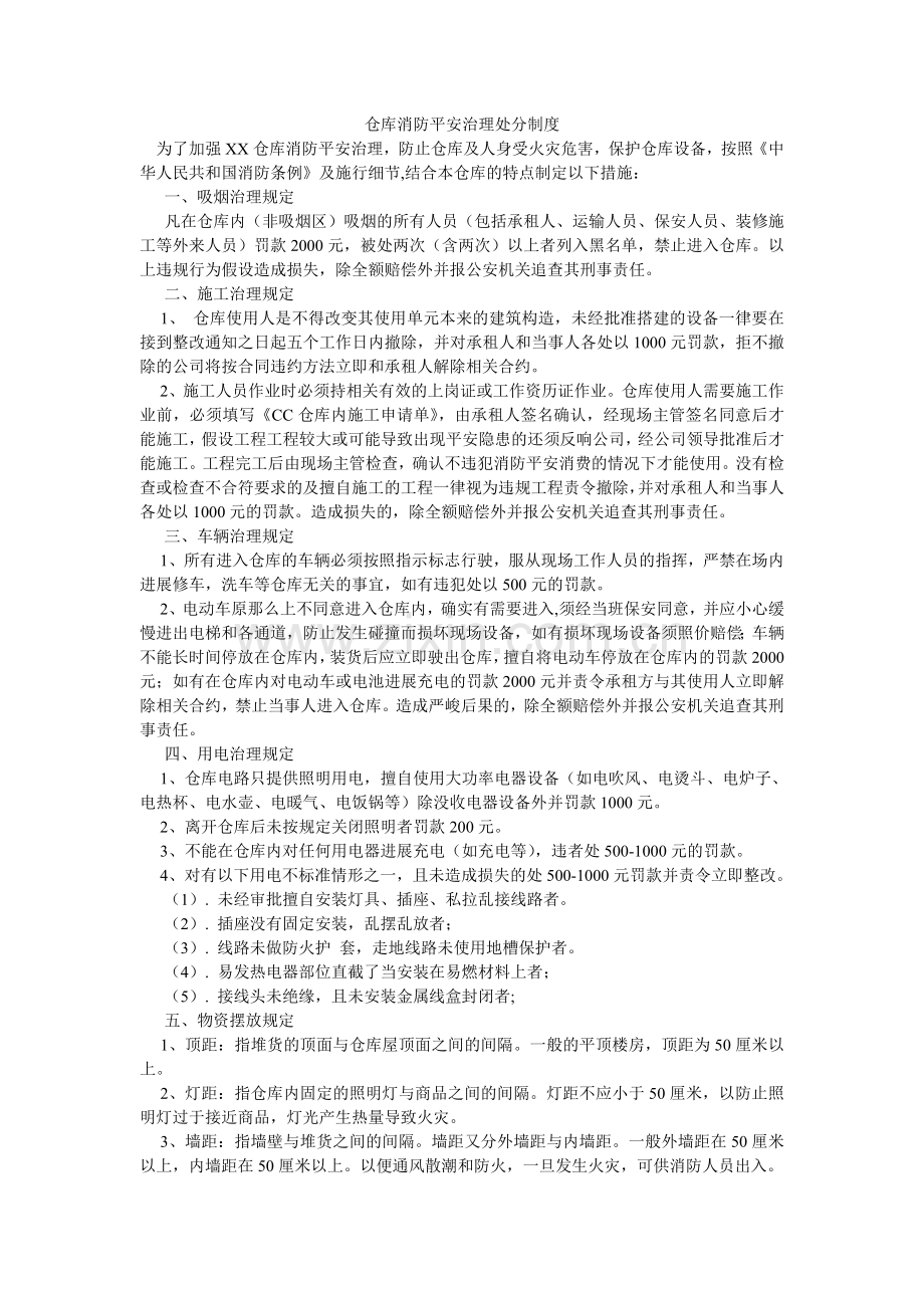 仓库消防安全管理处罚制度.doc_第1页