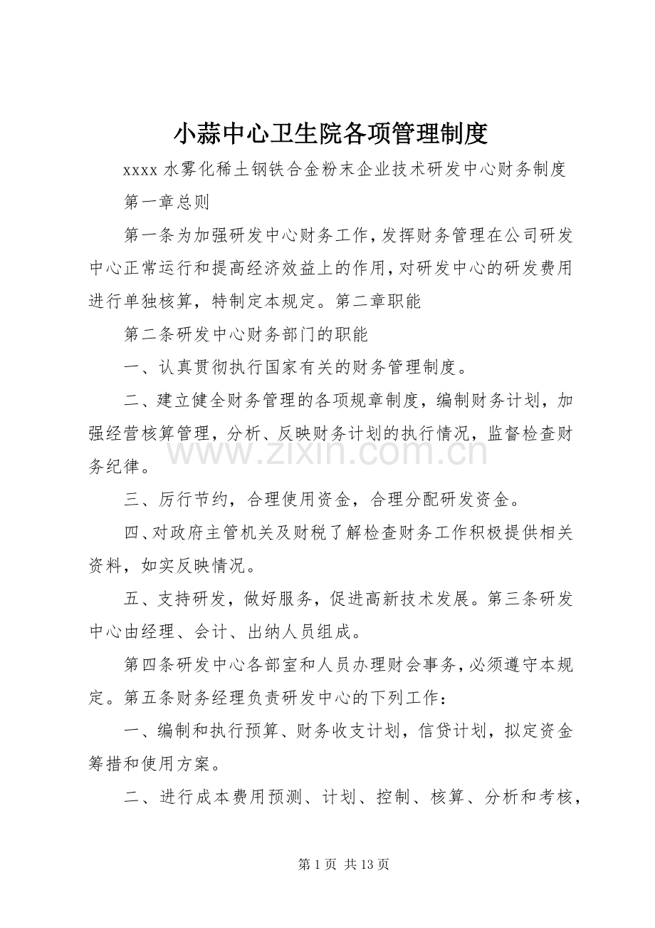 小蒜中心卫生院各项管理规章制度细则.docx_第1页