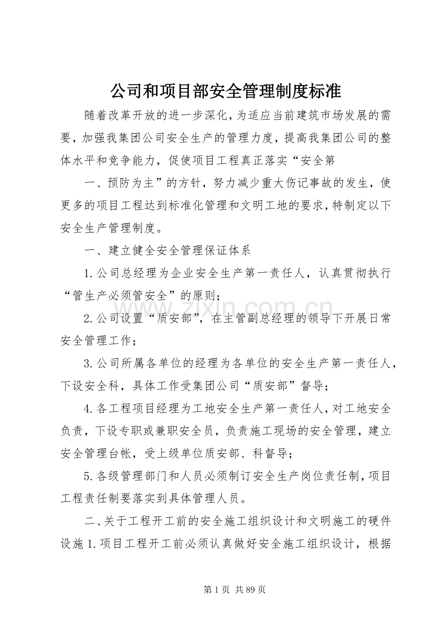 公司和项目部安全管理规章制度标准.docx_第1页