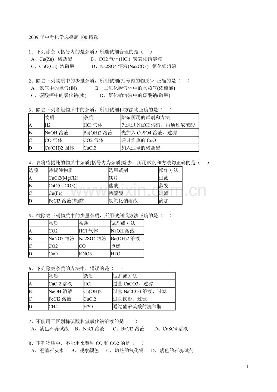 中考化学选择题100.doc_第1页