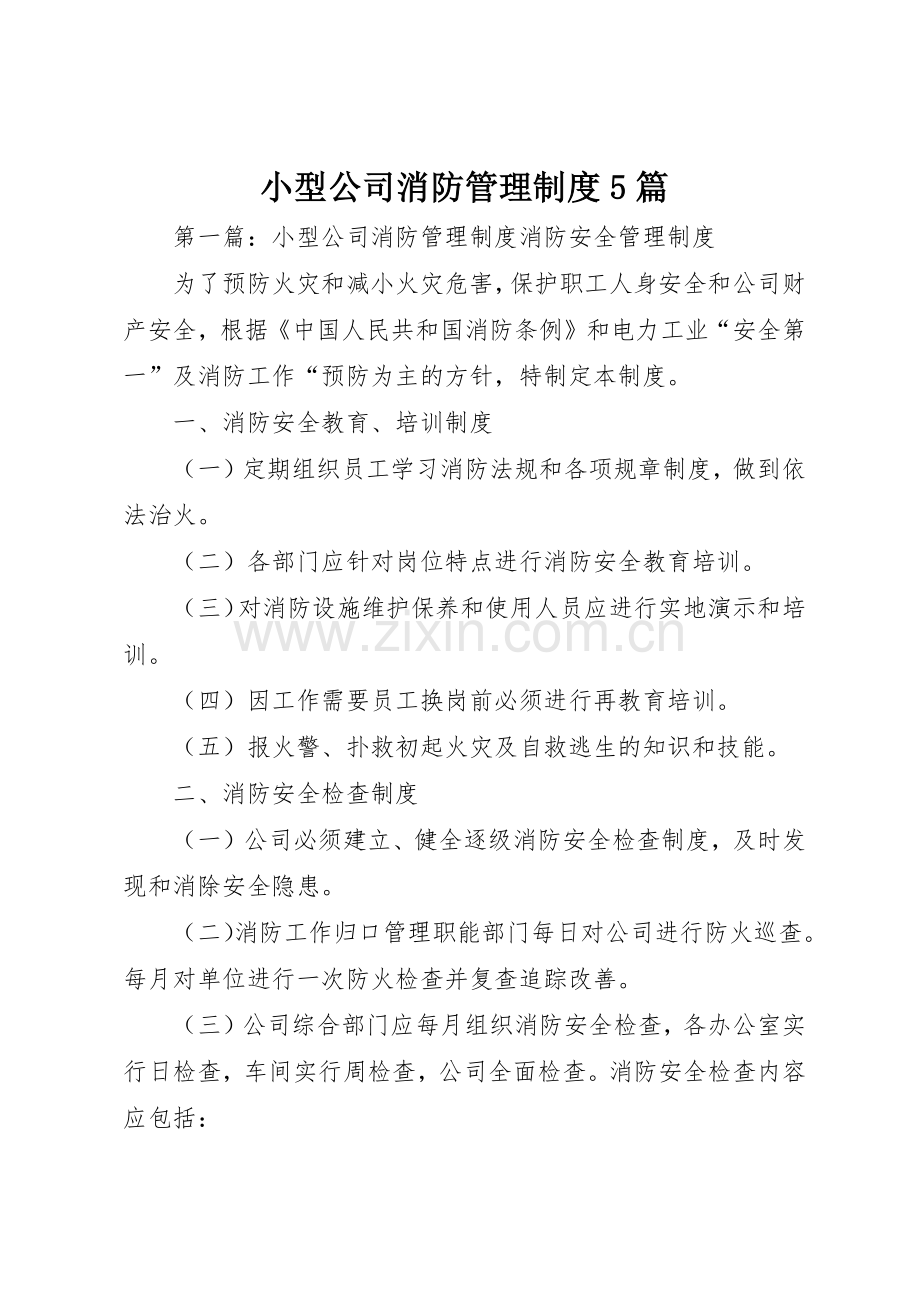 小型公司消防管理规章制度5篇.docx_第1页