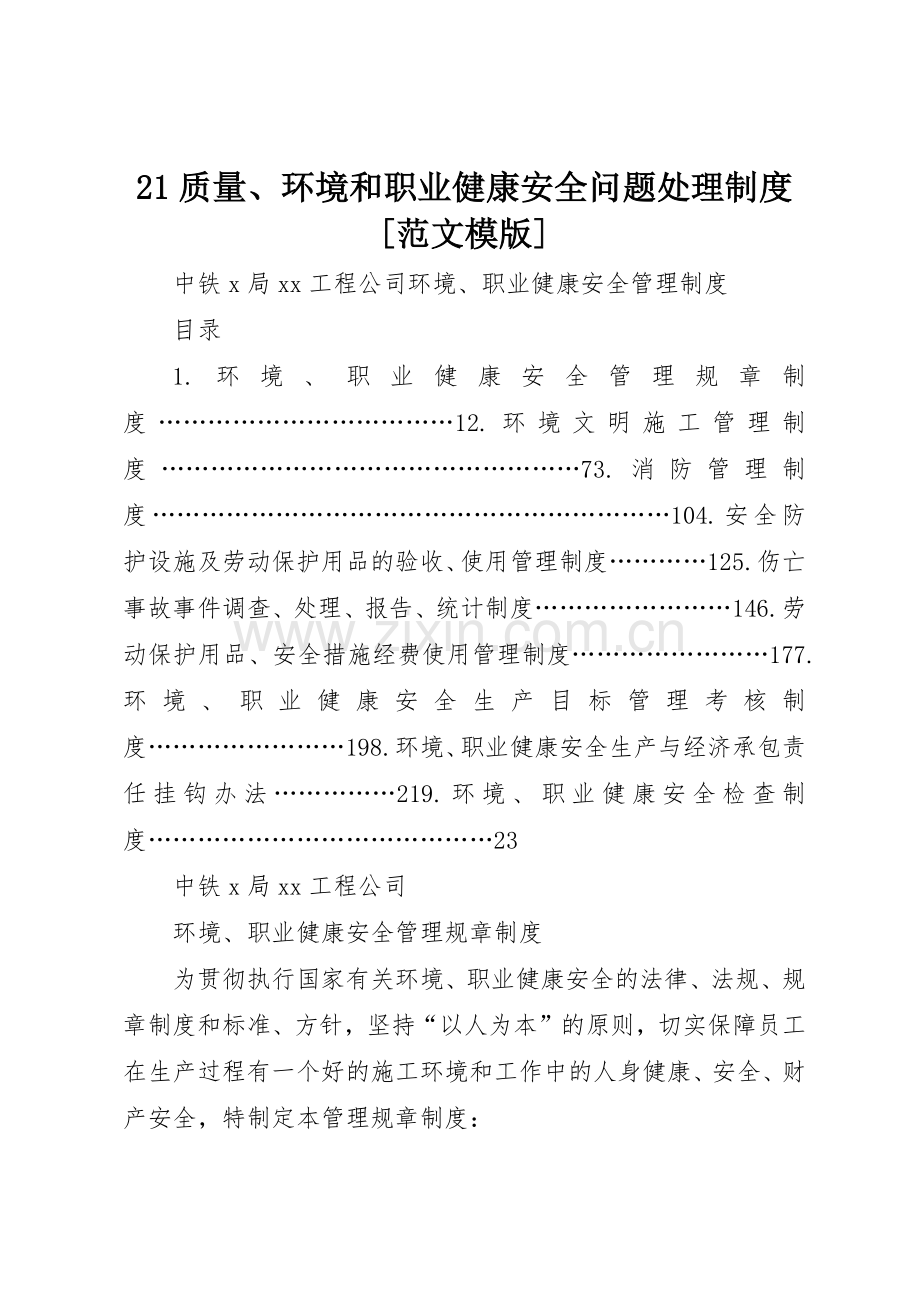 质量环境和职业健康安全问题处理规章制度细则[范文模版].docx_第1页