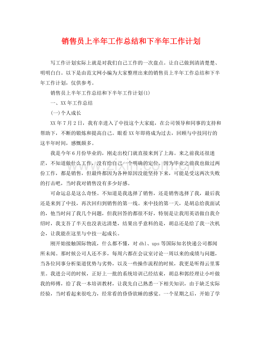 销售员上半年工作总结和下半年工作计划 .docx_第1页