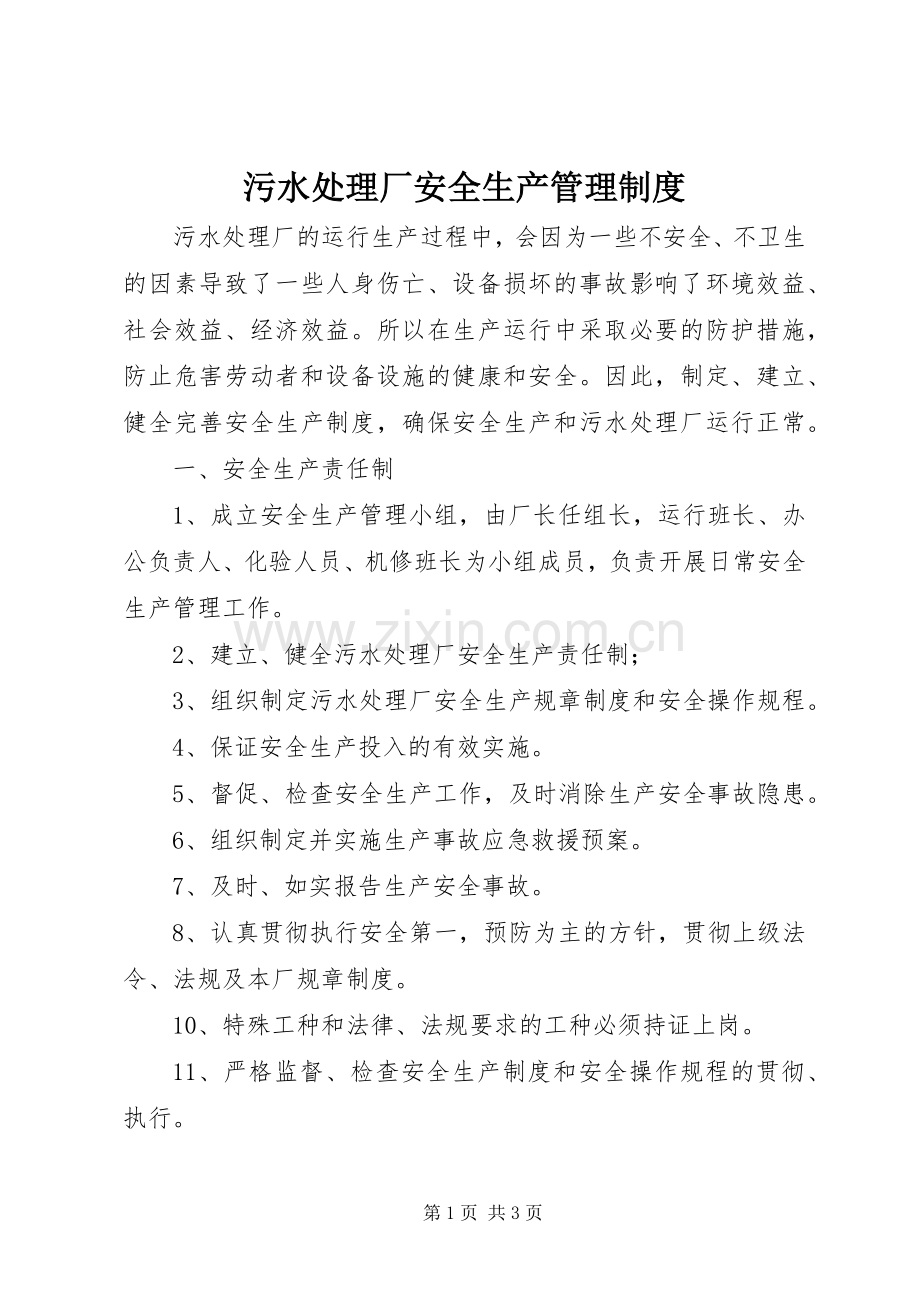 污水处理厂安全生产管理规章制度.docx_第1页