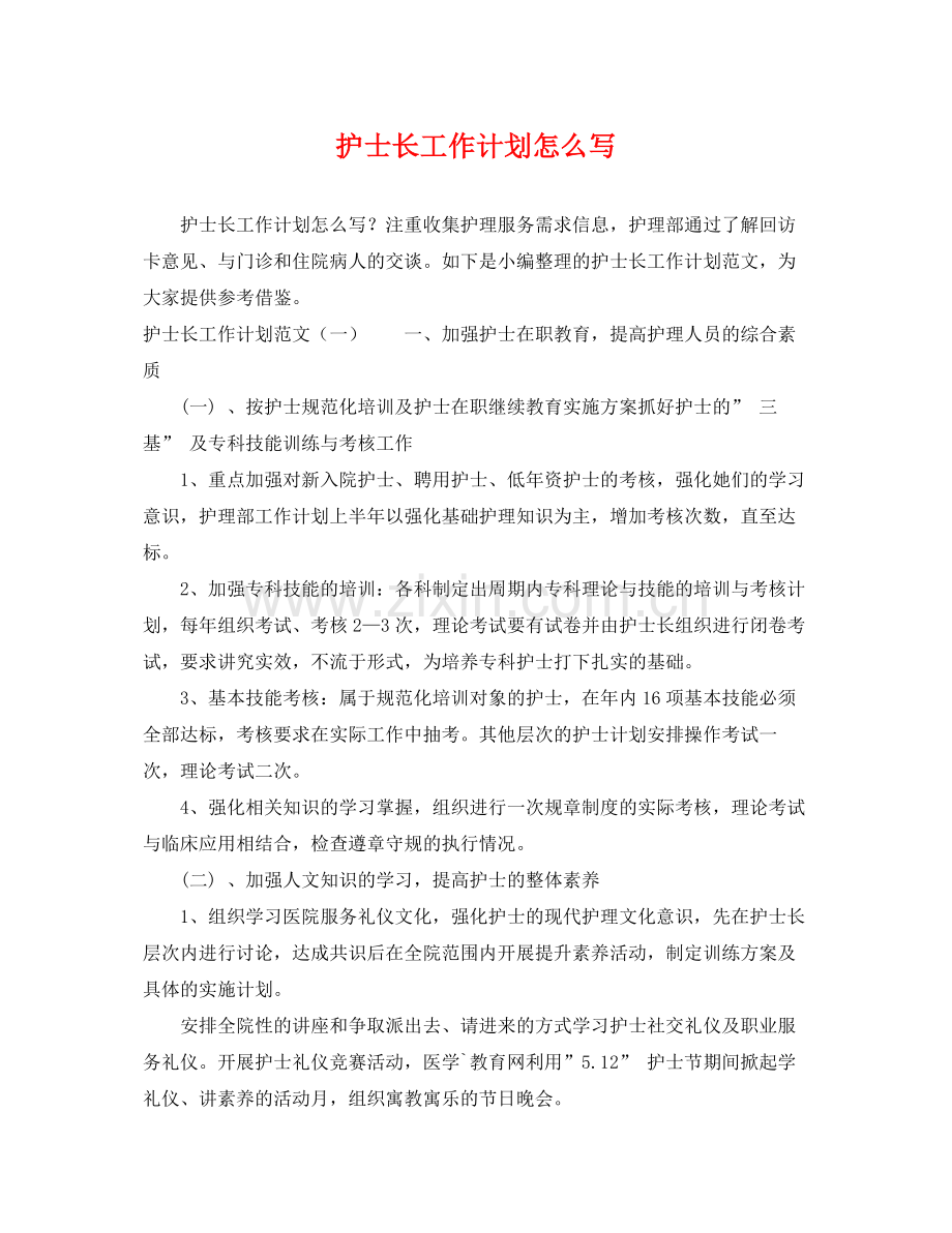 护士长工作计划怎么写 .docx_第1页