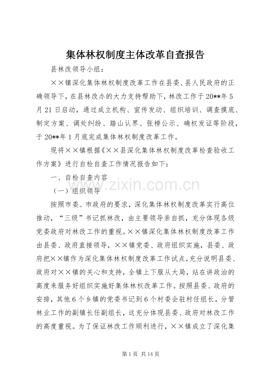 集体林权规章制度主体改革自查报告.docx_第1页