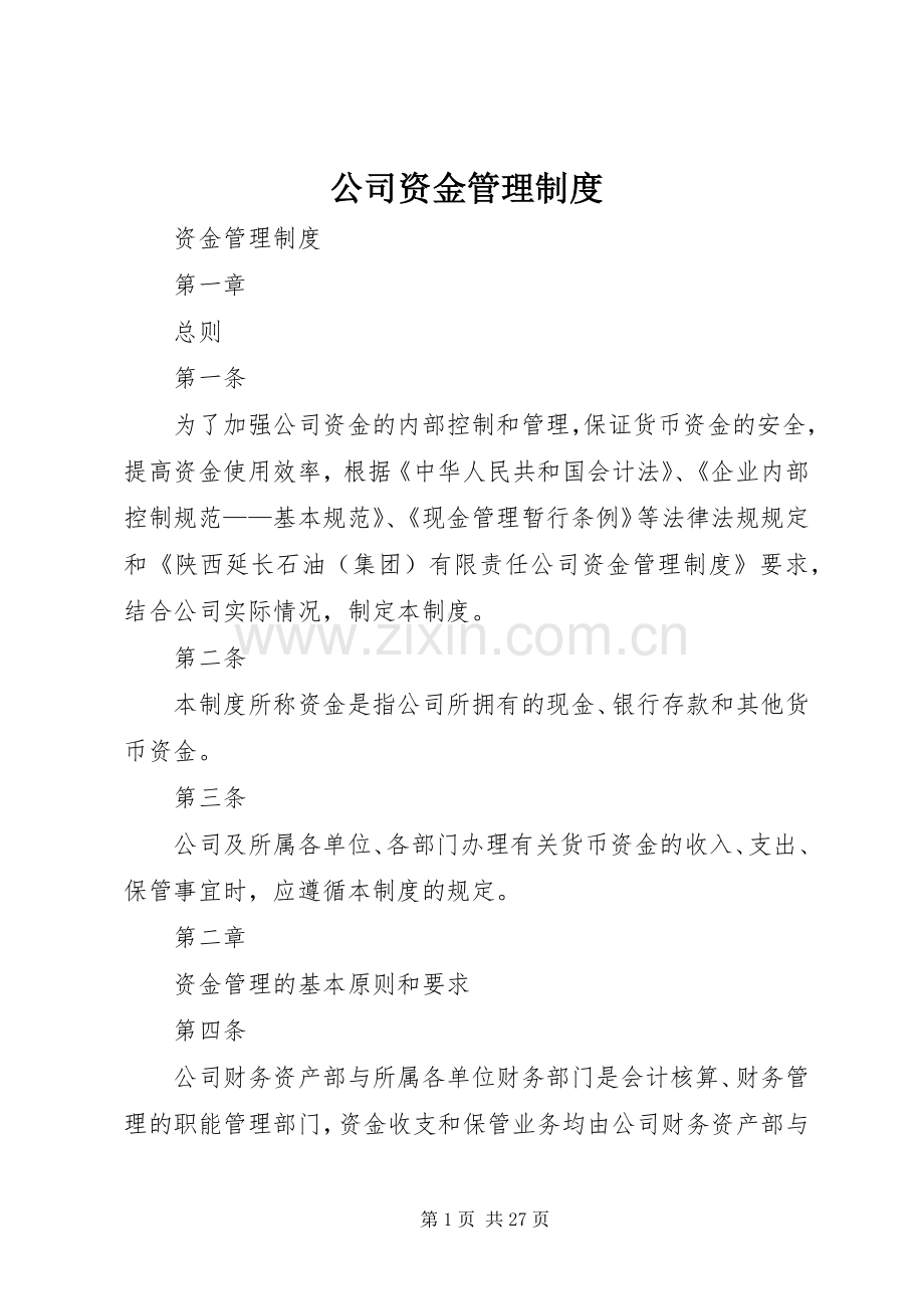 公司资金管理规章制度.docx_第1页