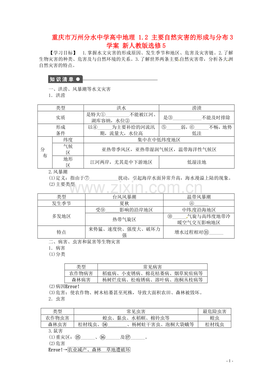 重庆市万州分水中学高中地理-1.2-主要自然灾害的形成与分布3学案-新人教版选修5.doc_第1页