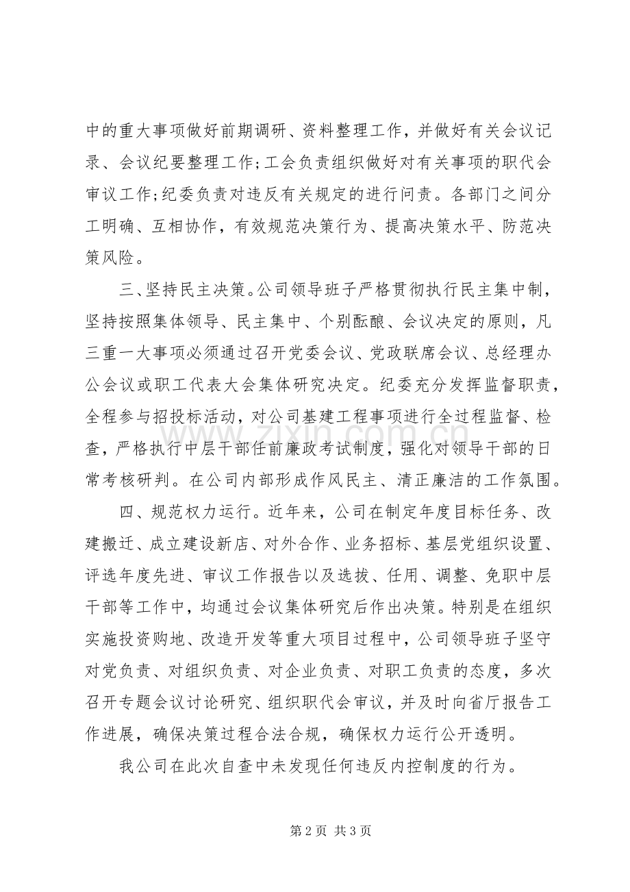 年公司内控规章制度落实情况自查报告.docx_第2页