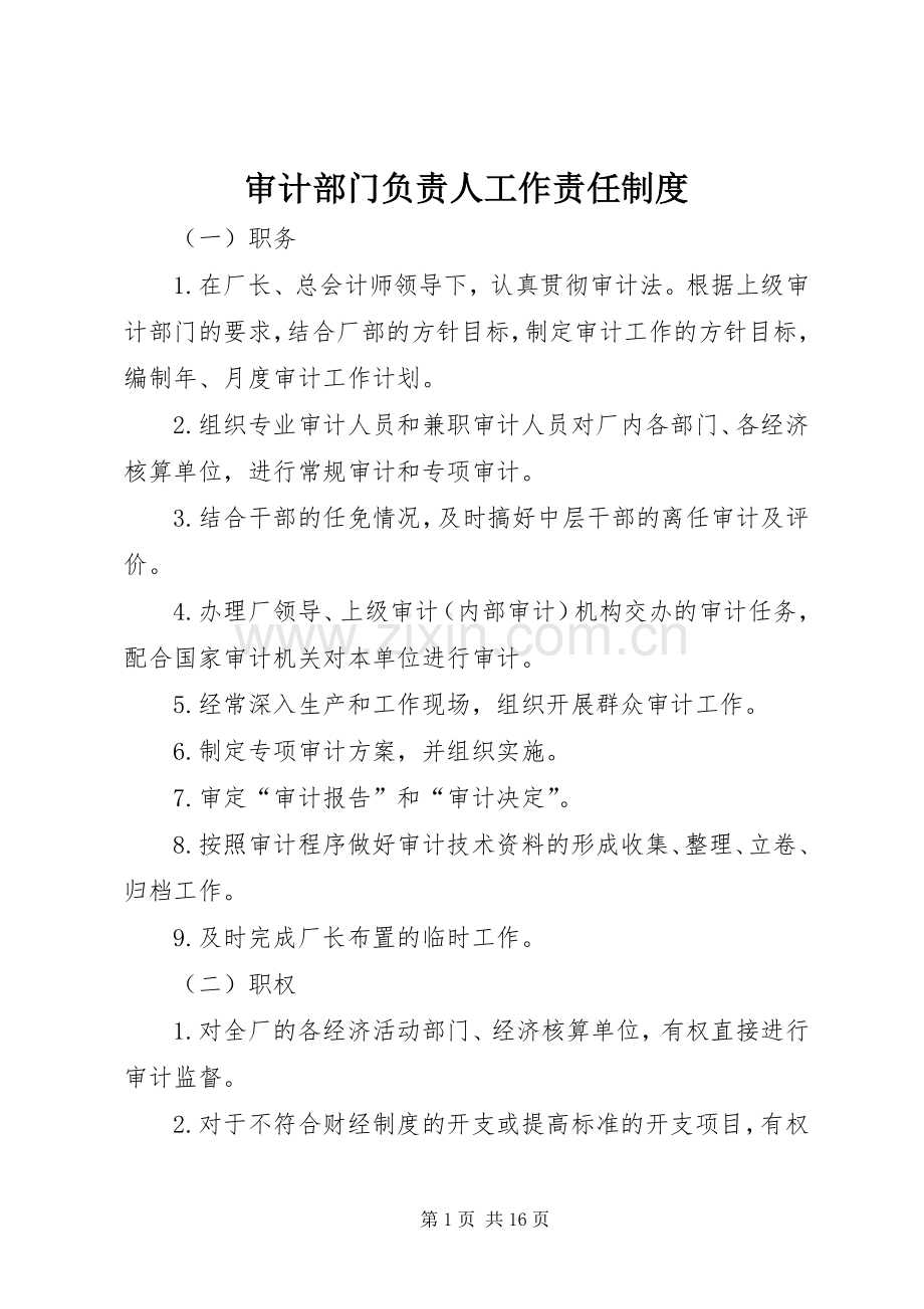 审计部门负责人工作责任规章制度 .docx_第1页