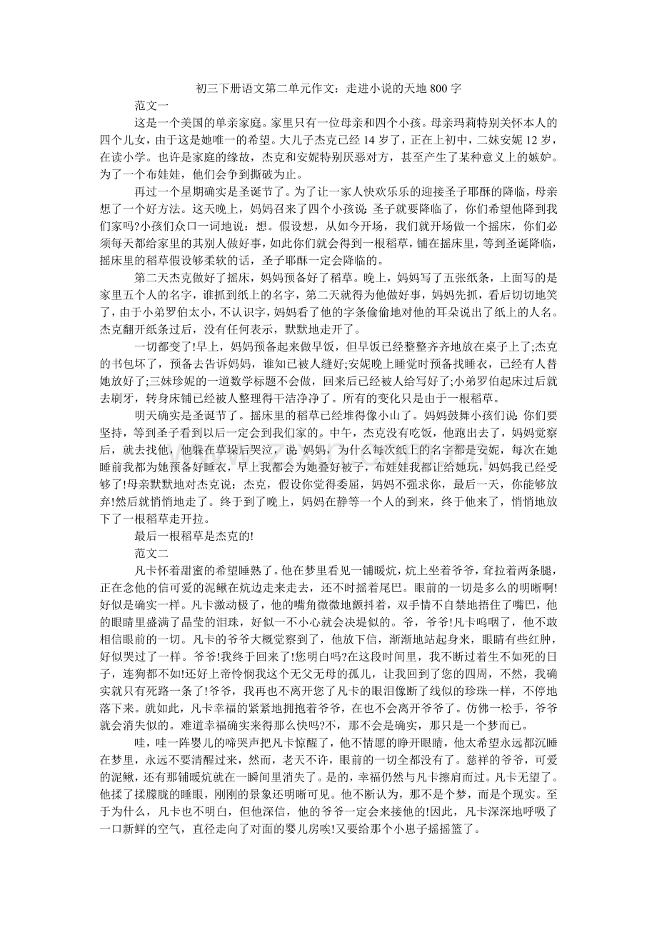 初三下册语文第二单元作文：走进小说的天地800字.doc_第1页