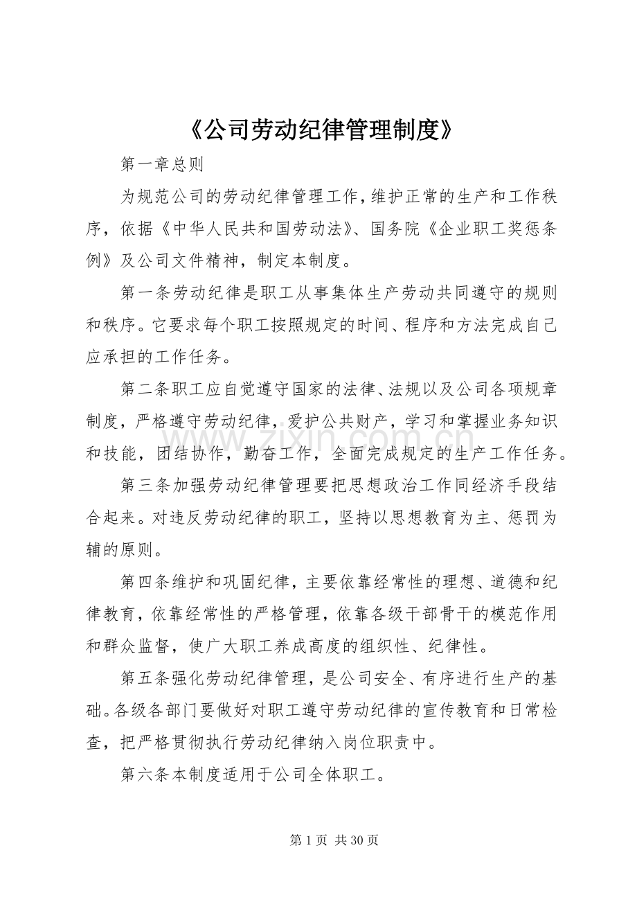 《公司劳动纪律管理规章制度》.docx_第1页