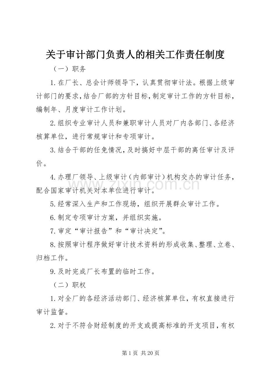 关于审计部门负责人的相关工作责任规章制度.docx_第1页