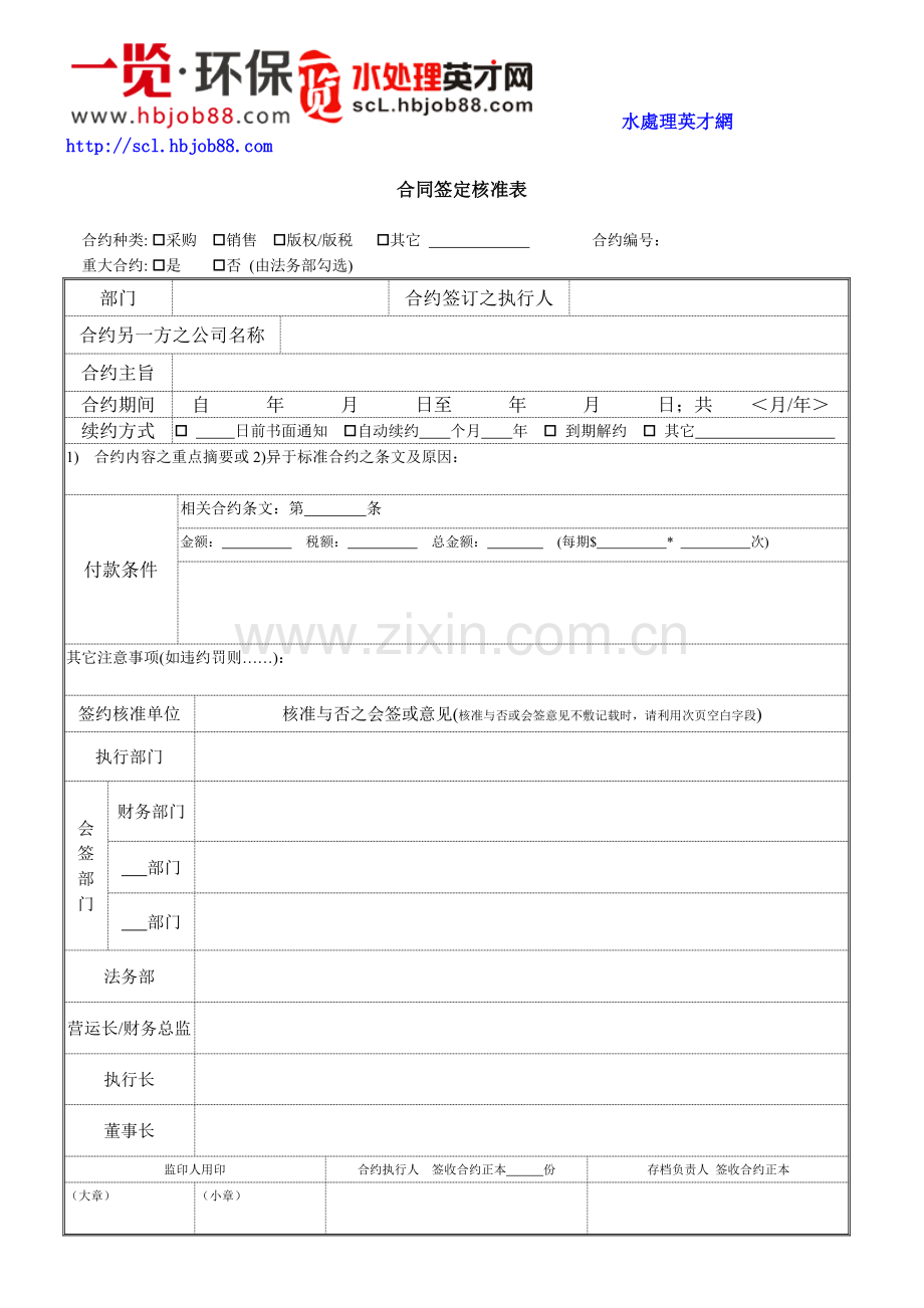 HR工具箱——合同签定核准表.doc_第1页