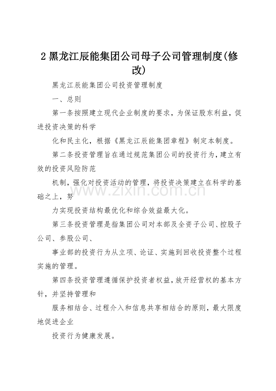 黑龙江辰能集团公司母子公司管理规章制度(修改) .docx_第1页