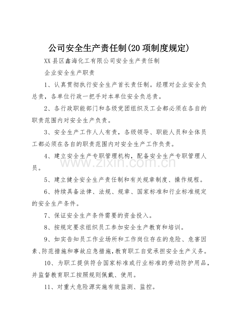 公司安全生产责任制(20项规章制度规定) .docx_第1页