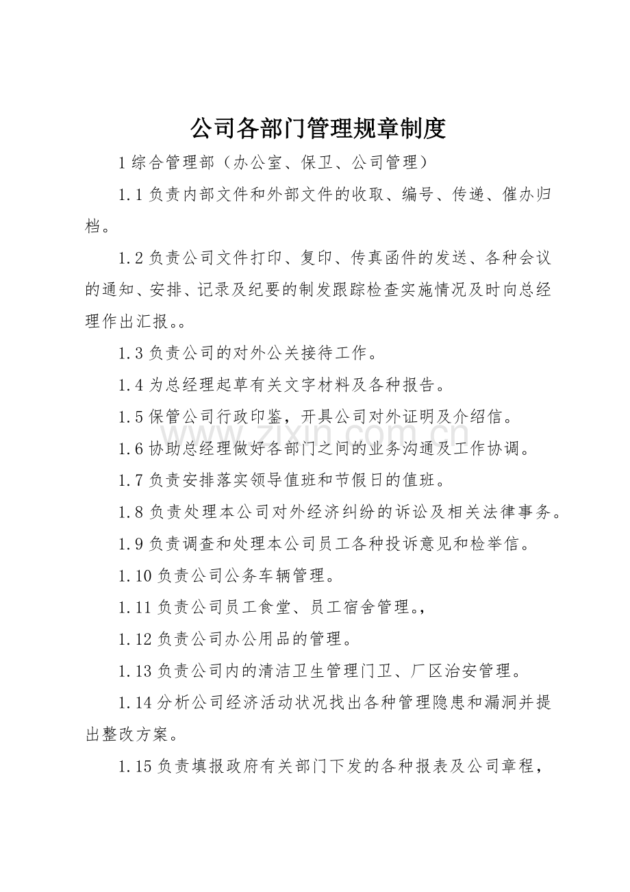 公司各部门管理规章规章制度细则.docx_第1页