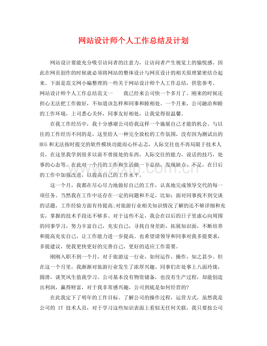 网站设计师个人工作总结及计划 .docx_第1页