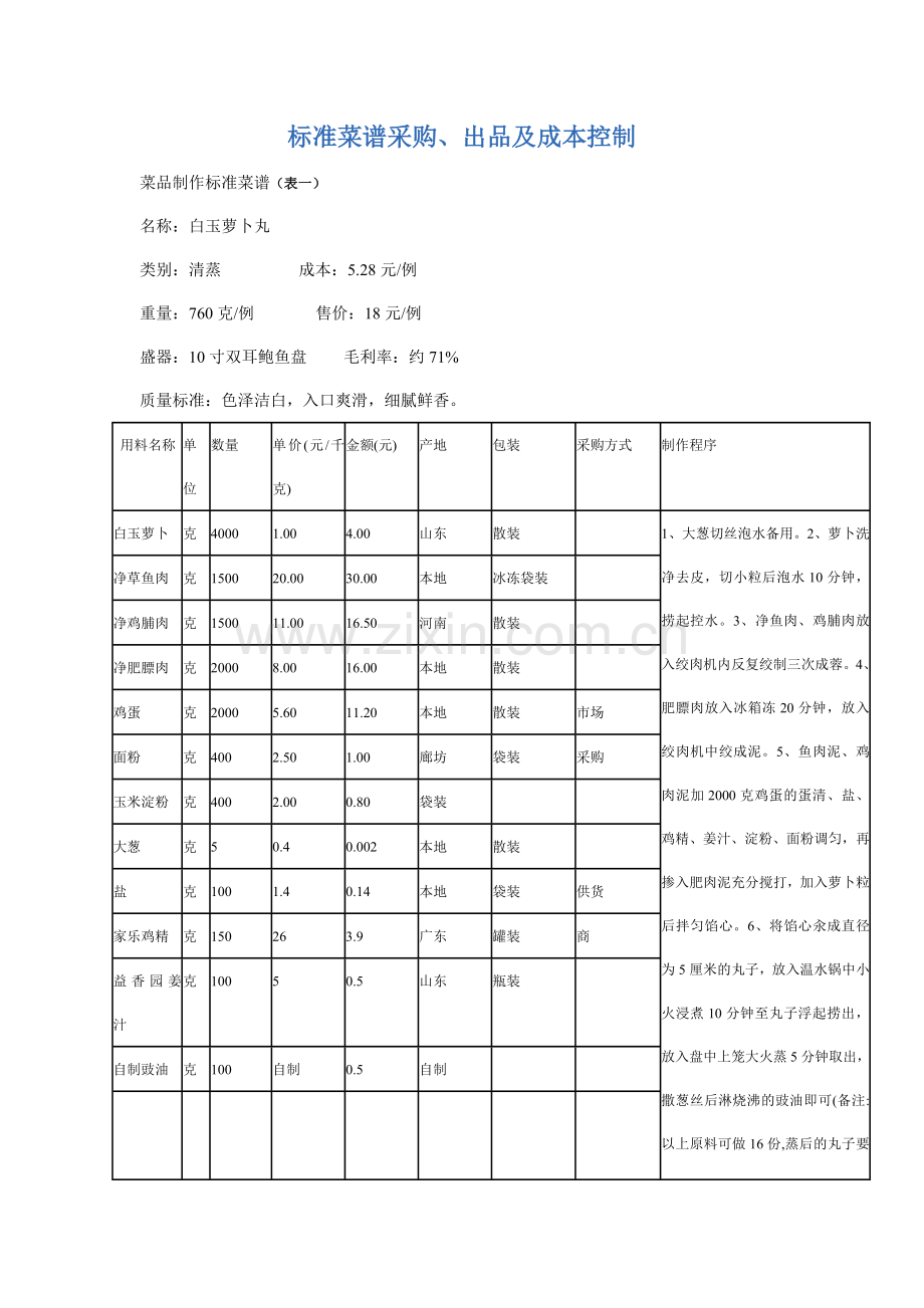 标准菜谱采购、出品和成本控制案例.doc_第1页